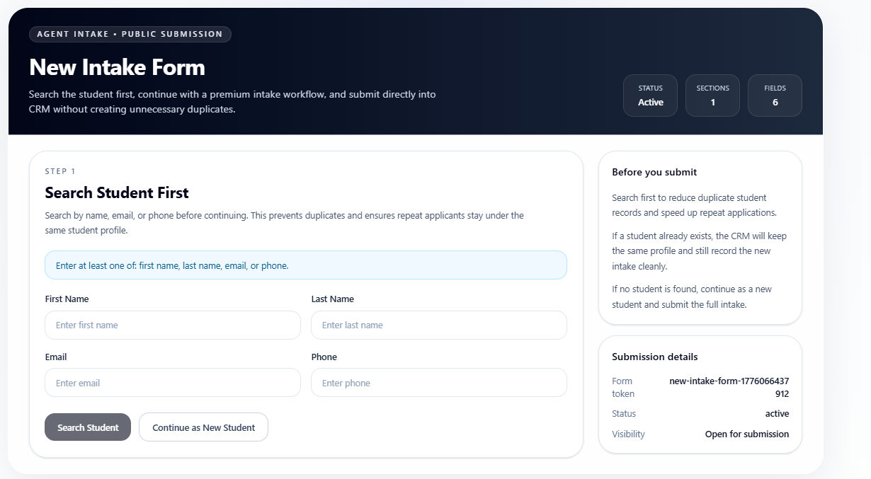 CRM Dynamic intake form