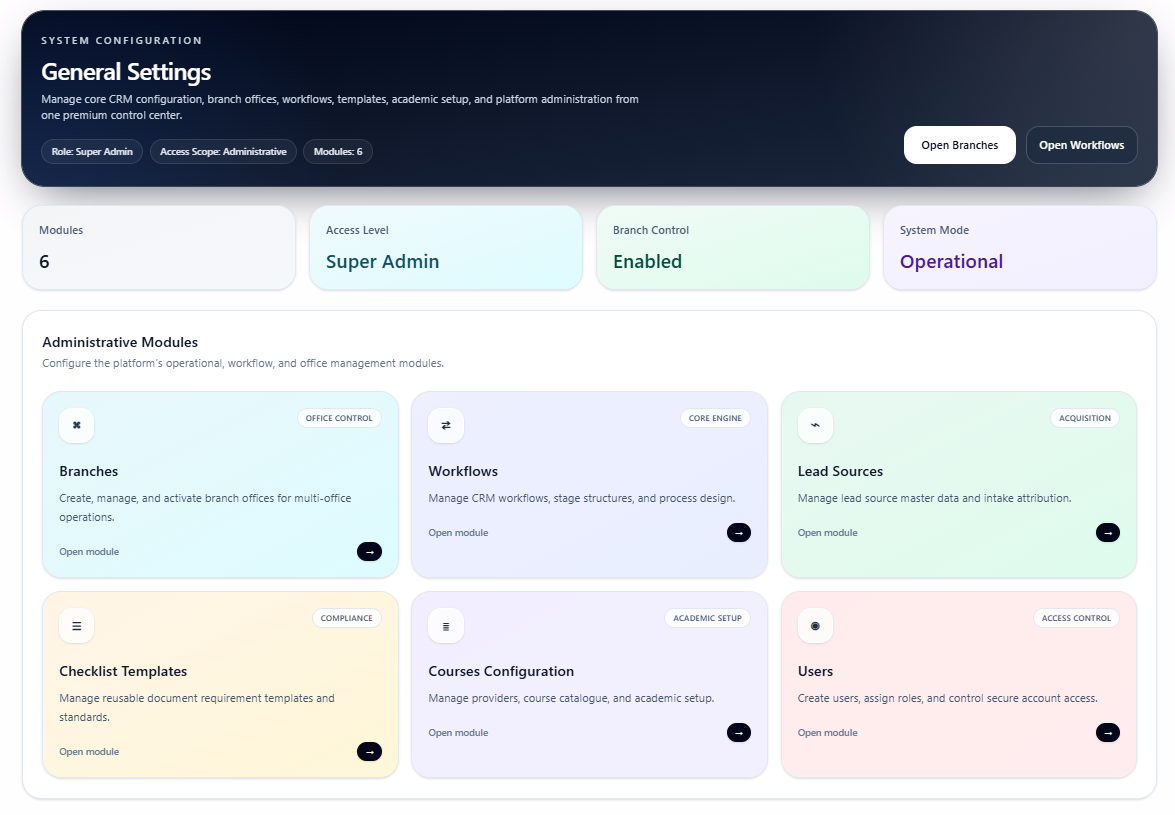 CRM Dynamic general settings screen